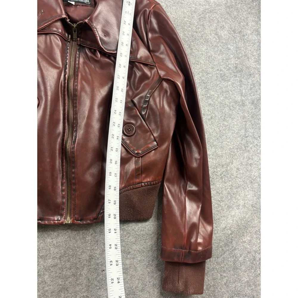 VTG Beverly Hills Polo Club Women L SEE Faux Leather Bomber Jacket 90s Biker Y2K - Picture 3 of 10